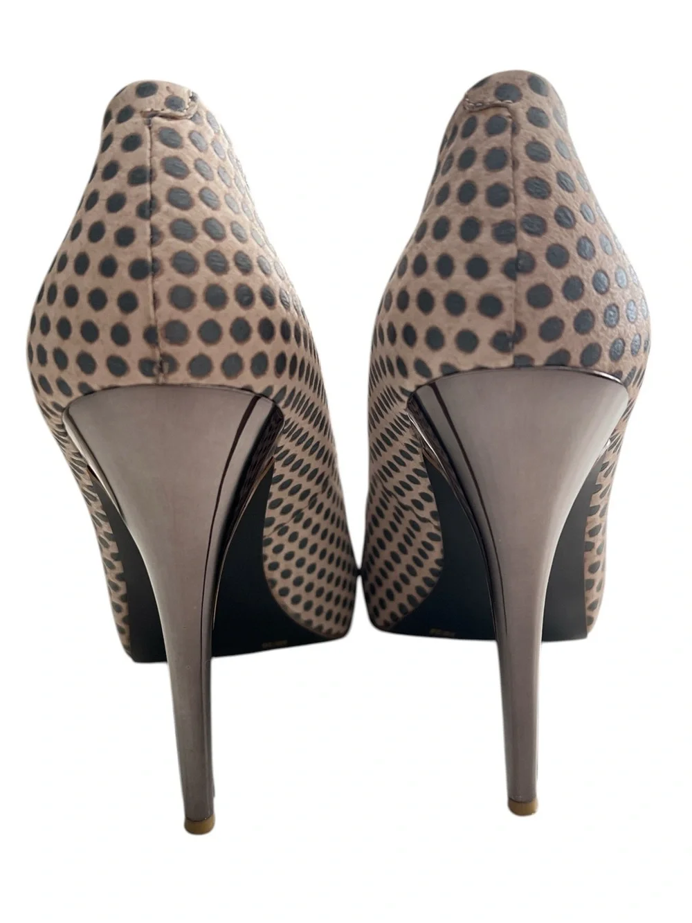 Jessica Simpson Polka Dot Platform Pumps Sz 8 Nude Black Leather Stiletto Pamela